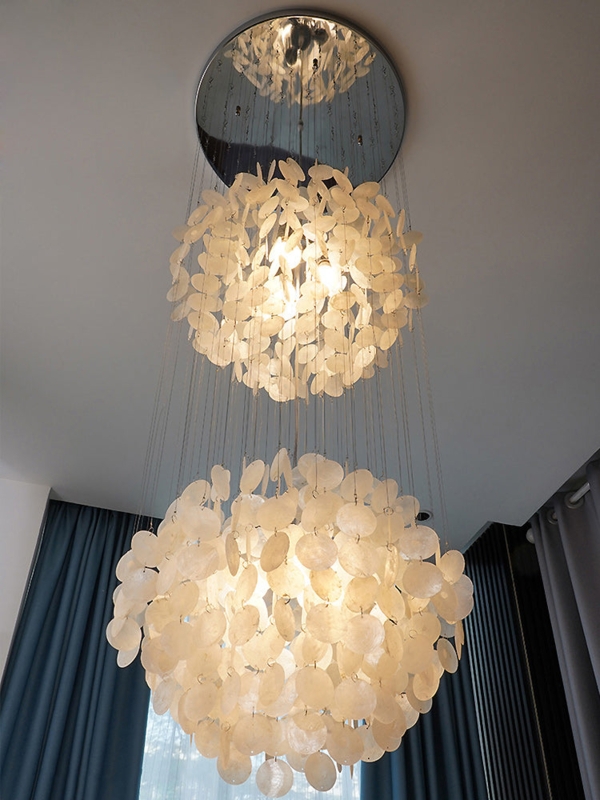Pendant Light with Spherical Capiz Clusters and Mirrored Canopy