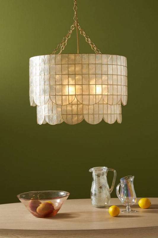 Pendant Light with Two-Tier Drum and Scalloped Capiz Shell Edges