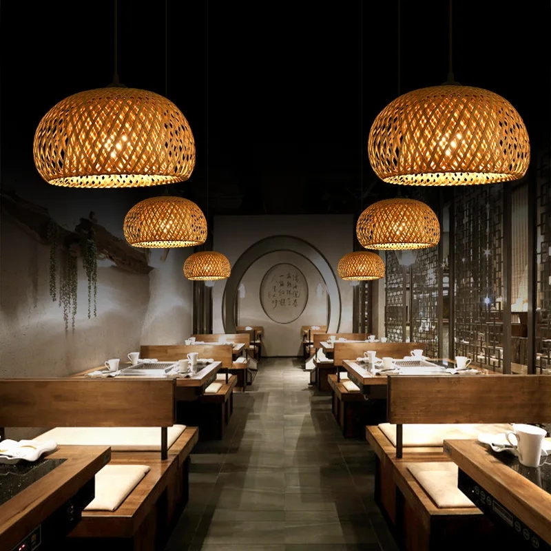 Pendant Light, Woven Lattice Dome Shades, Asian Zen Dining Lighting