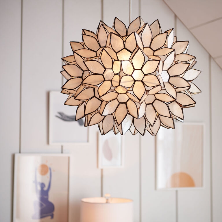 Pendant Shade with Lotus Flower Silhouette and White Capiz Shell Petals