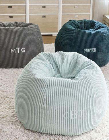 Personalized Corduroy Bean Bags with Monogrammed Detail, Ribbed Texture