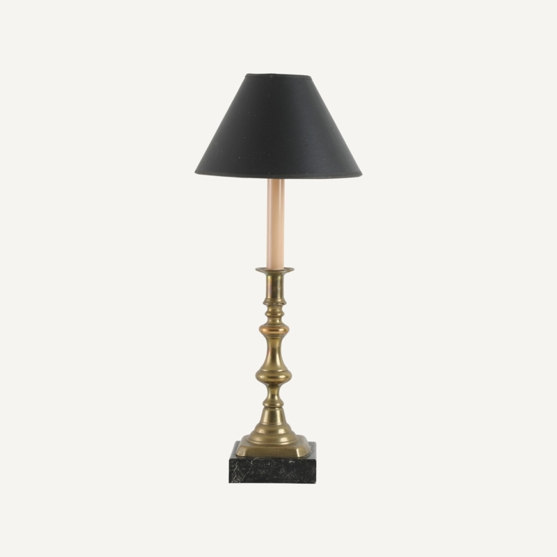 Petite Candlestick Lamp: Antique Brass with Square Plinth Base