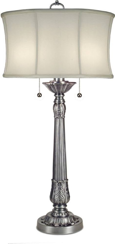 Pewter Fluted Table Lamp with Dual Ball Pull Chains