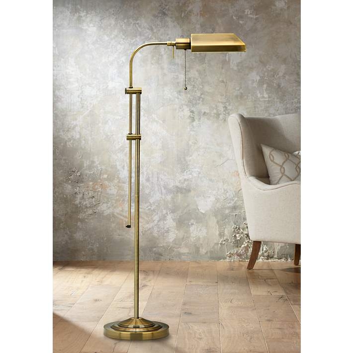 Pharmacy Floor Lamp: Telescoping Aged Metal Task Light