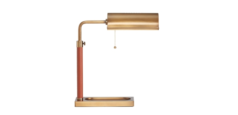 Pharmacy Lamp Leather Wrapped Stem Recessed Tray Pull Chain