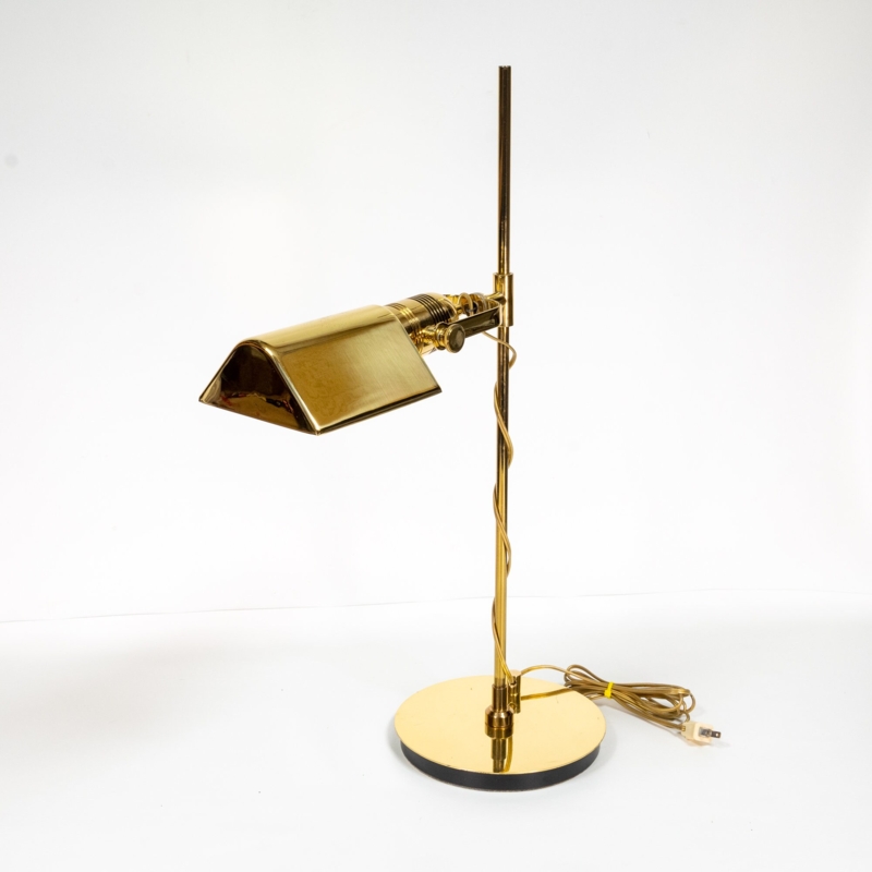 Pharmacy Lamp Polished Brass Trapezoidal Shade Adjustable Height