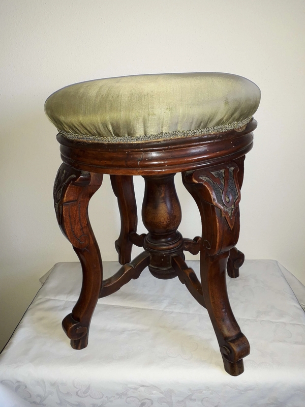 Piano Stool Napoleon III Style 19th Century Cabriole Legs Gimp Trim Olive