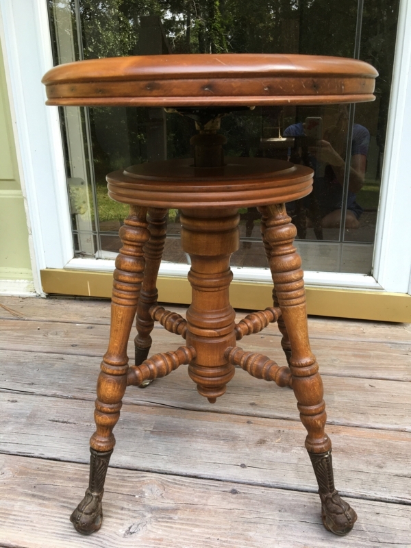 Piano Stool Vintage Ball and Claw Feet Turned Spindles Satin Finish