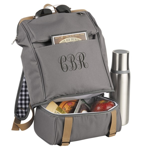 Picnic Backpack with Gingham Lining and Monogrammed Embroidery