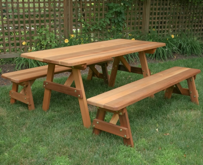 Picnic Table Set with Backless Benches and A-Frame Legs