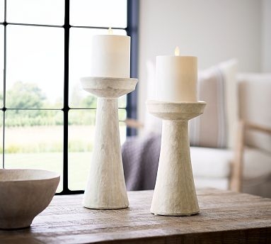 Pillar Candle Holder Set with Staggered Heights and Textured Finish
