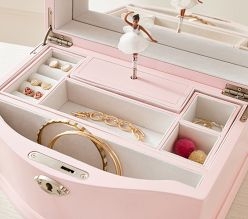 Pink Ballerina Musical Jewelry Box with Curved Front and Velvet Lining