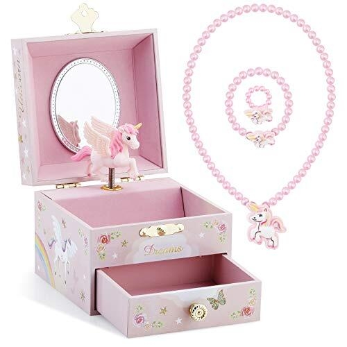 Pink Unicorn Musical Jewelry Box with Matching Jewelry Set