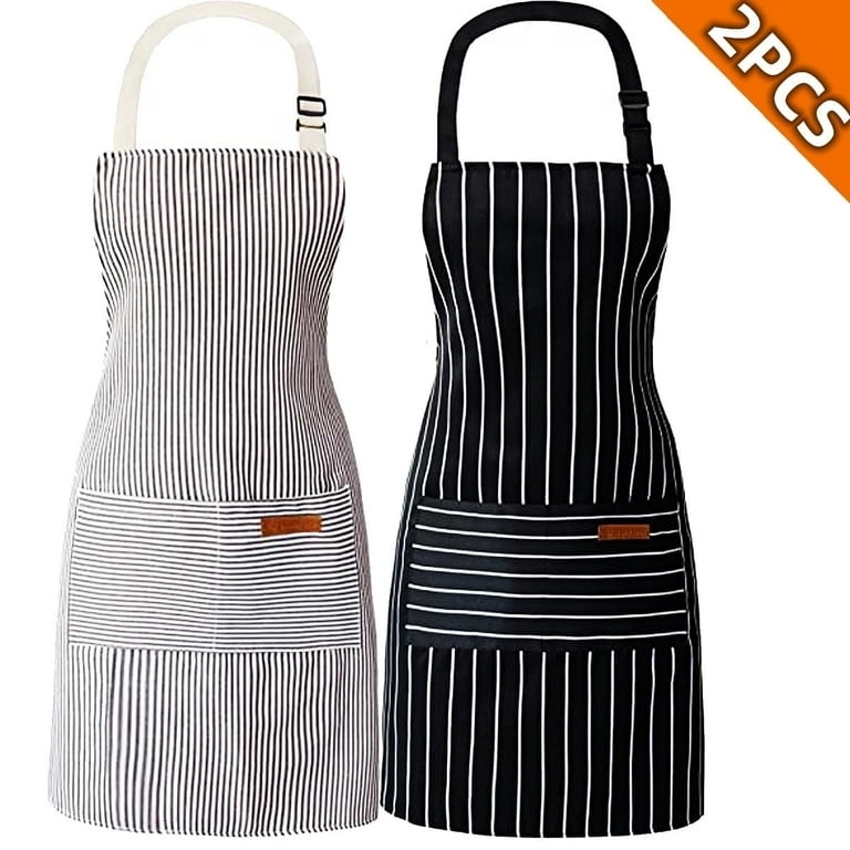 Pinstripe Chef Apron, Contrast Pocket Orientation, Adjustable, 2 Pack