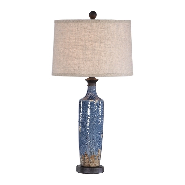 Pitted Texture Blue Table Lamp, Coastal Rustic Ceramic