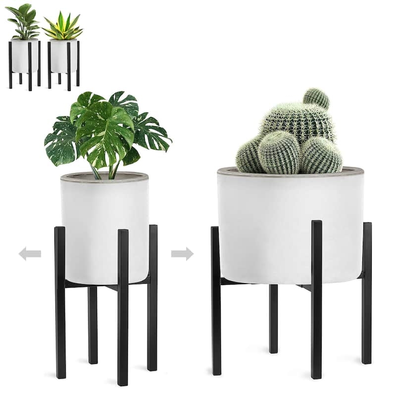 Plant Stand, Adjustable Flower Pot Holder, Black / Set of 2