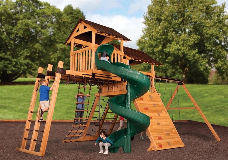 Playset Rustic Outdoor Style with Rope Ladder & Swing Beam