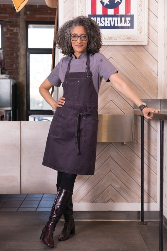 Plum Bib Apron with Pockets, Grommet Detail, Cotton Fabric, Industrial