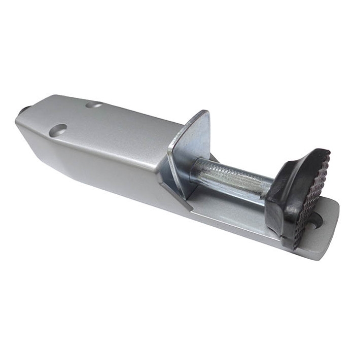 Plunger Door Stop, Satin Silver Aluminum, Textured Grip Foot Mechanism