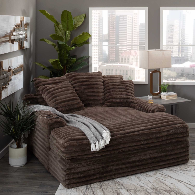 Plush Double Chaise Lounge with Ribbed Texture and Oversized Seating