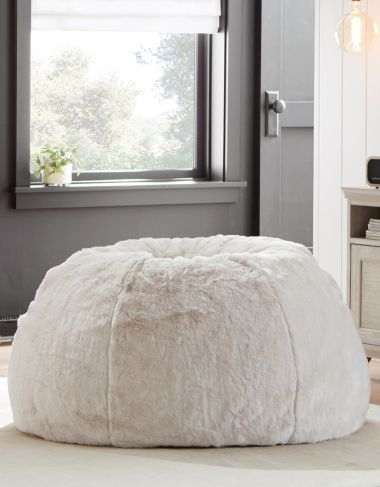 Plush Faux Fur Bean Bag Chair with Vertical Paneled Construction