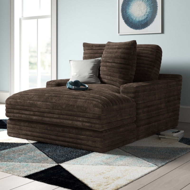 Plush Ribbed Chaise Lounge with Oversized Cushions and Track Arms