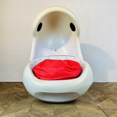 Pod Chair: 1970s Vintage Spherical Silhouette with Poppy Red Cushion