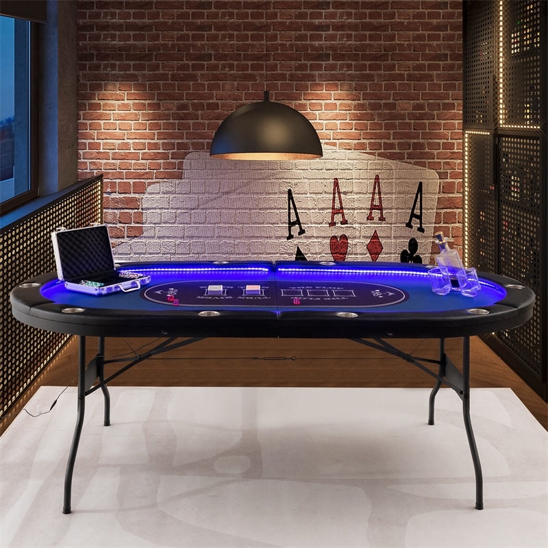 Poker Table with USB Ports, LED Lighting, and Foldable Legs