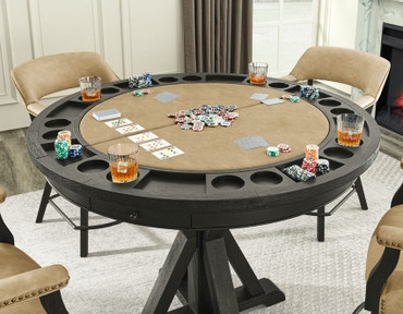 Poker Table with X-Base Pedestal, Nailhead Trim, and Cup Holders