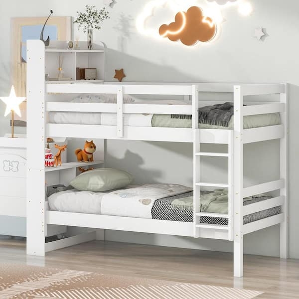 Polibi White Twin Over Twin Bunk Beds with Bookcase Headboard, Can Be  converted into 2 Beds RS-46698-1 - The Home Depot