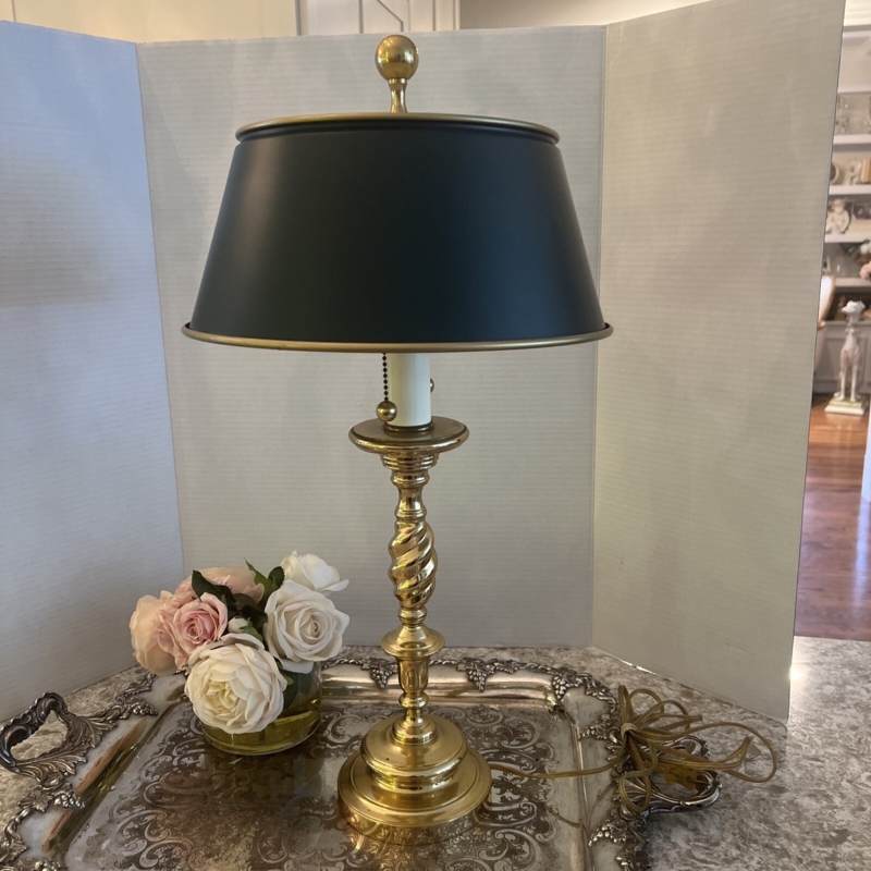 Polished Brass Candlestick Lamp with Barley Twist Stem Detail