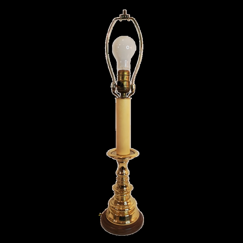 Polished Candlestick Lamp with Turned Body and Dark Wood Base