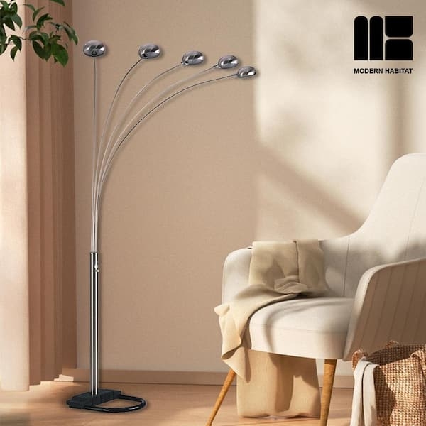 Polished Chrome Arc Floor Lamp with Five Metal Cap Shades