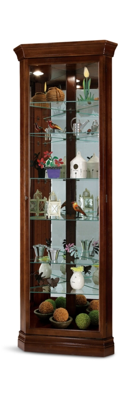 Polished Corner Curio Cabinet with Wedge Design and Stepped Base