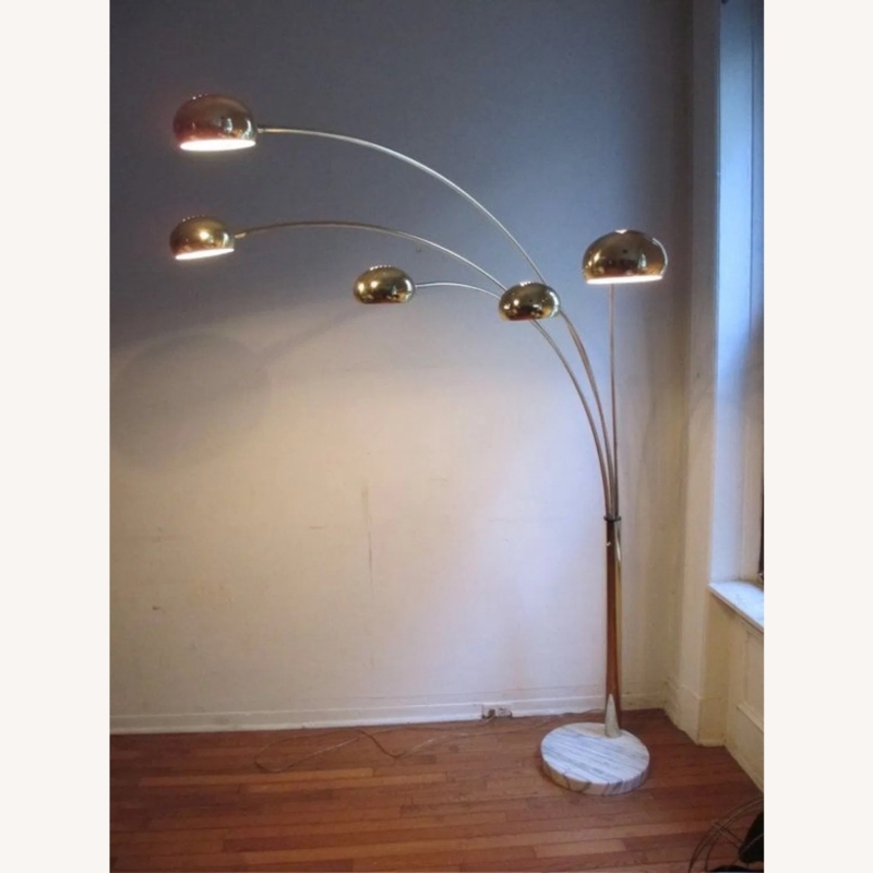 Polished Gold Arc Floor Lamp with White Marble Base