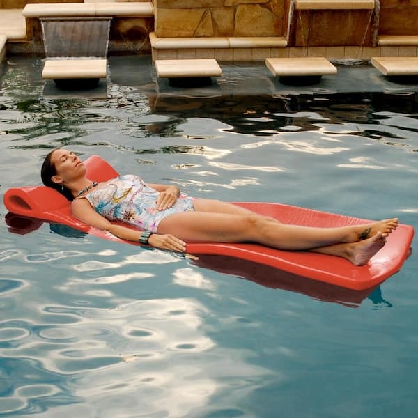 Pool Float: Coral Red Contoured Foam with Headrest