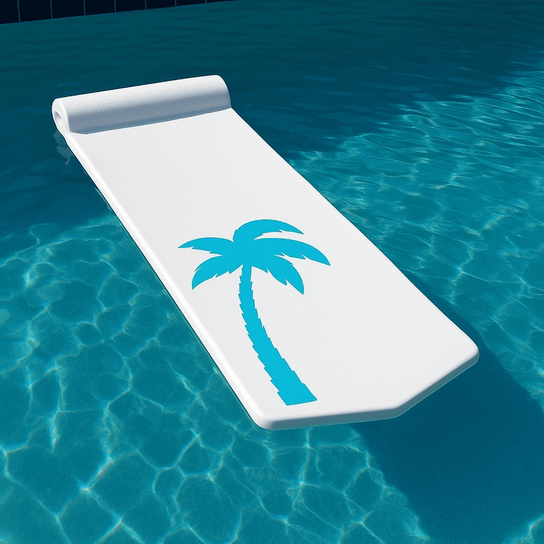 Pool Float: White Vinyl Dipped with Teal Palm Tree Graphic