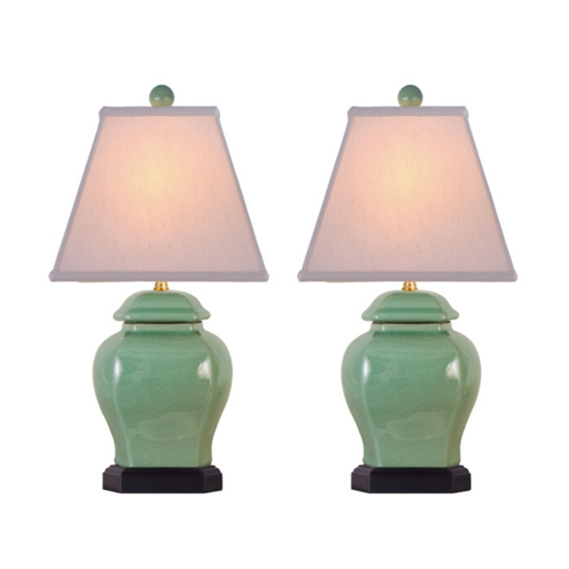 Porcelain Celadon Hex Jar Lamps (Set of 2) | Asia West