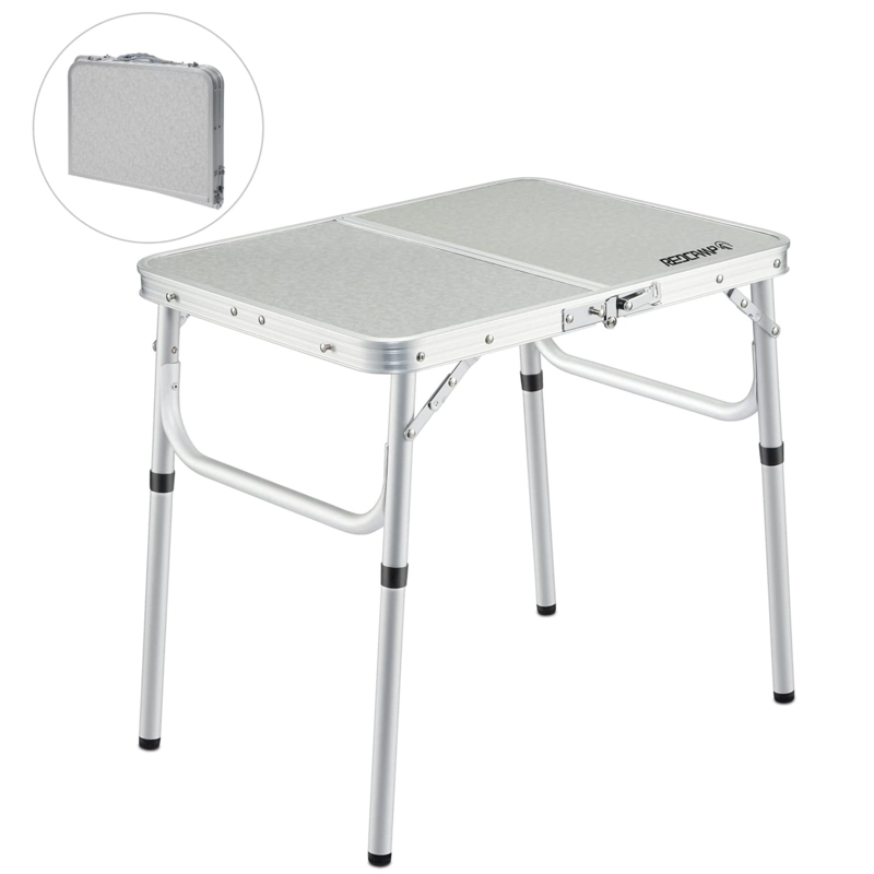 Portable Aluminum Folding Camping Table with Telescoping Legs