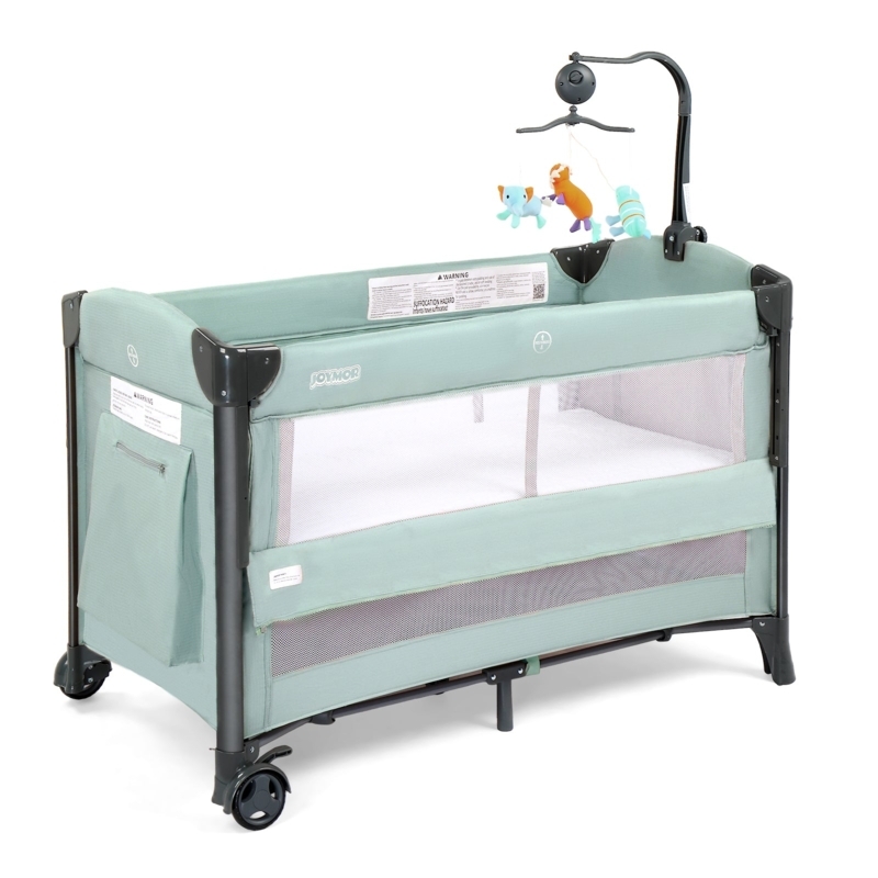 Portable Baby Bedside Sleeper, Sage Green with Breathable Mesh Panels