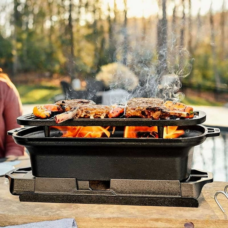 Portable Cast Iron Grill Tiered Base Low Profile Industrial Design