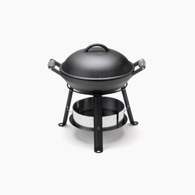 Portable Grill, Tripod Base, Cast Iron, Domed Lid, Wire Handles