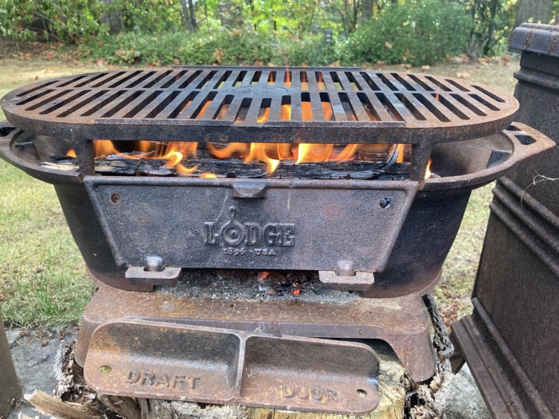 Portable Hibachi Charcoal Grill Weathered Patina Embossed Lodge