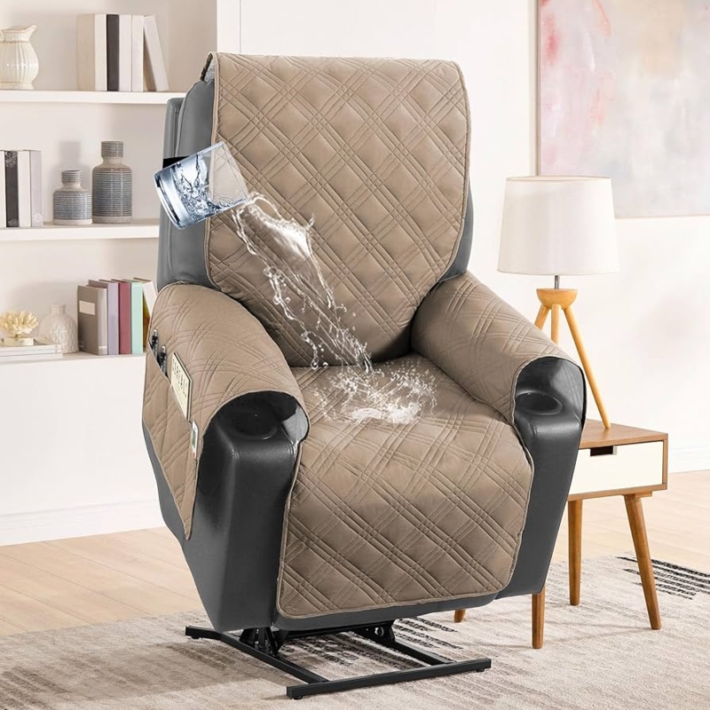 Power Lift Recliner Cover Taupe Waterproof Diamond Quilting