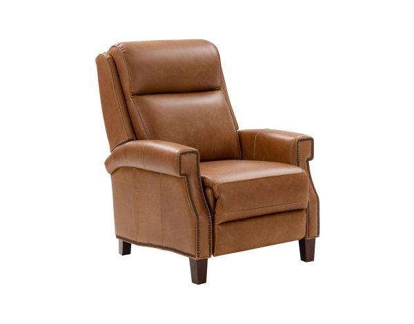 Power Recliner Cognac Brown with Wingback Headrest & Tapered Legs