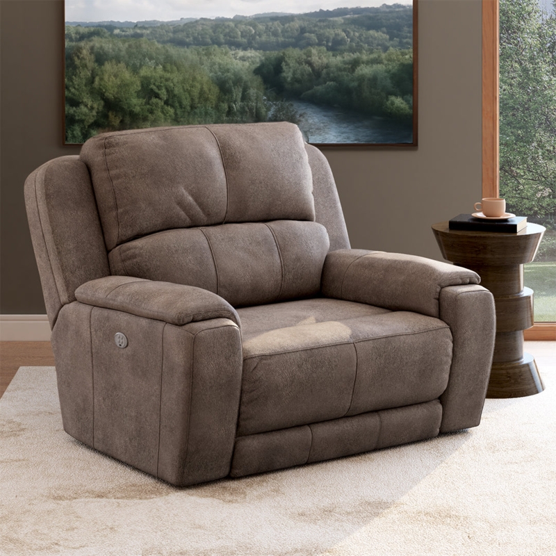Power Recliner Weathered Taupe Chair and a Half Split Back Comfort