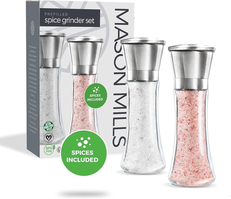 Prefilled Salt Grinder Duo: Modern Glass & Himalayan Pink Salt