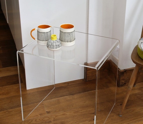 Premium Acrylic Side Table Seamless Bend Waterfall Edges U-Shaped