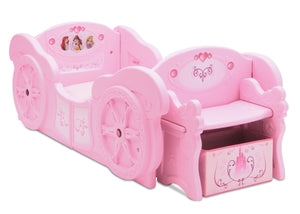 Princess Carriage Bed with Integrated Bench Storage in Pastel Pink