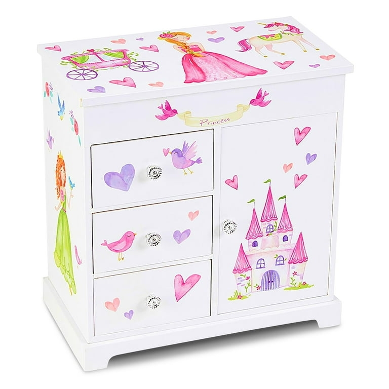 Princess Castle Musical Jewelry Box with Side Cupboard and Drawers